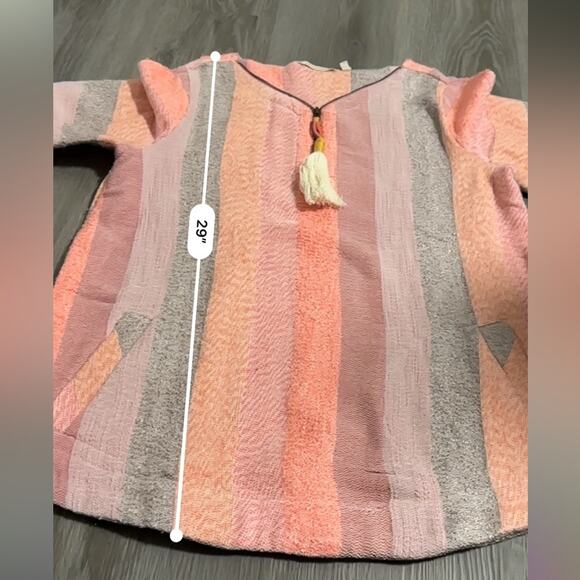 Soft Surroundings Pink, Peach & Gray Striped Zip Neck Tassel Sweater Size‎ M - Picture 9 of 9